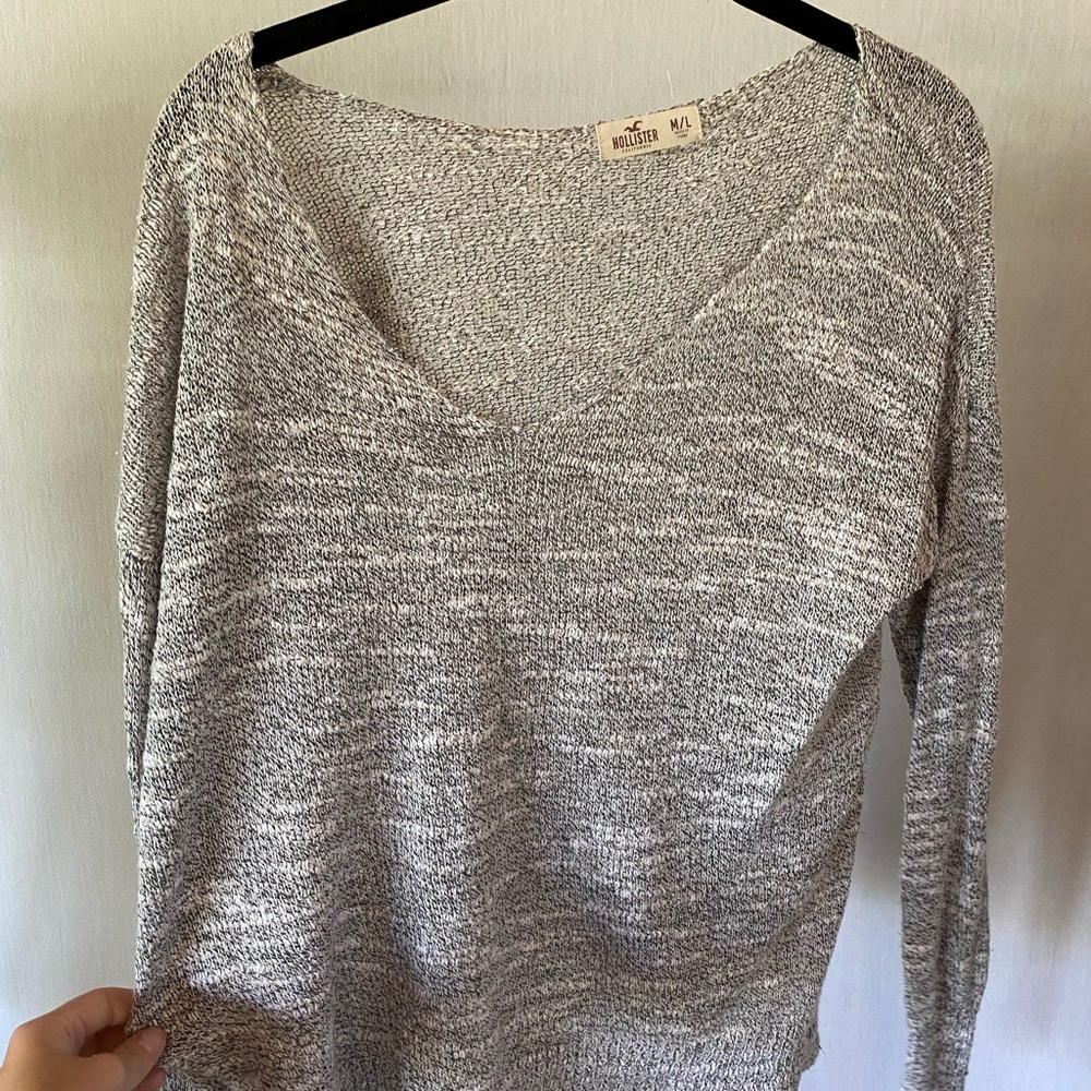 Comfortable black and white speckled V-neck sweater